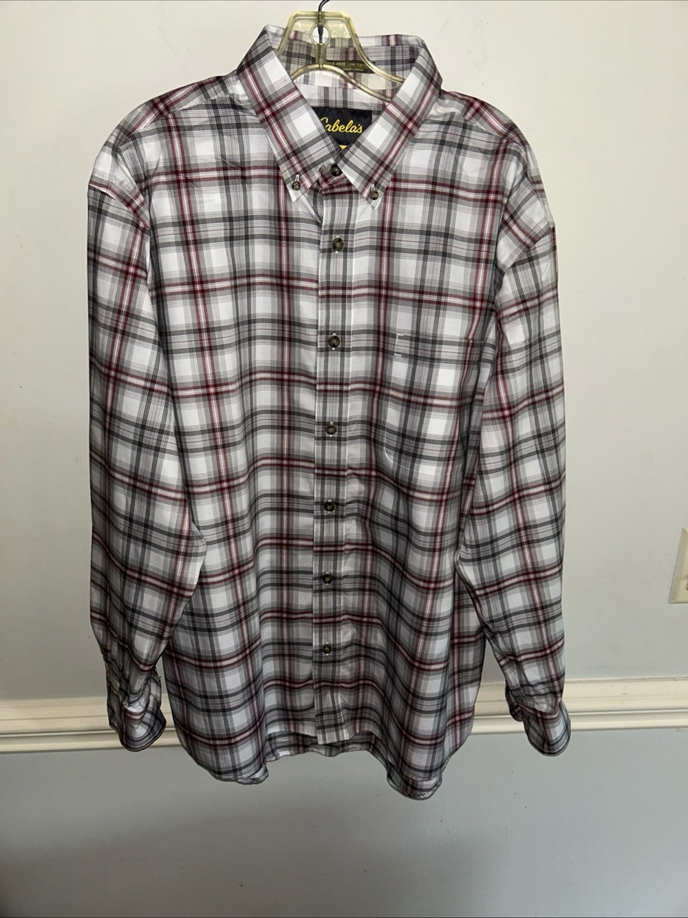 Cabela's Men's Plaid Button-Down Shirt in White, Gray & Red